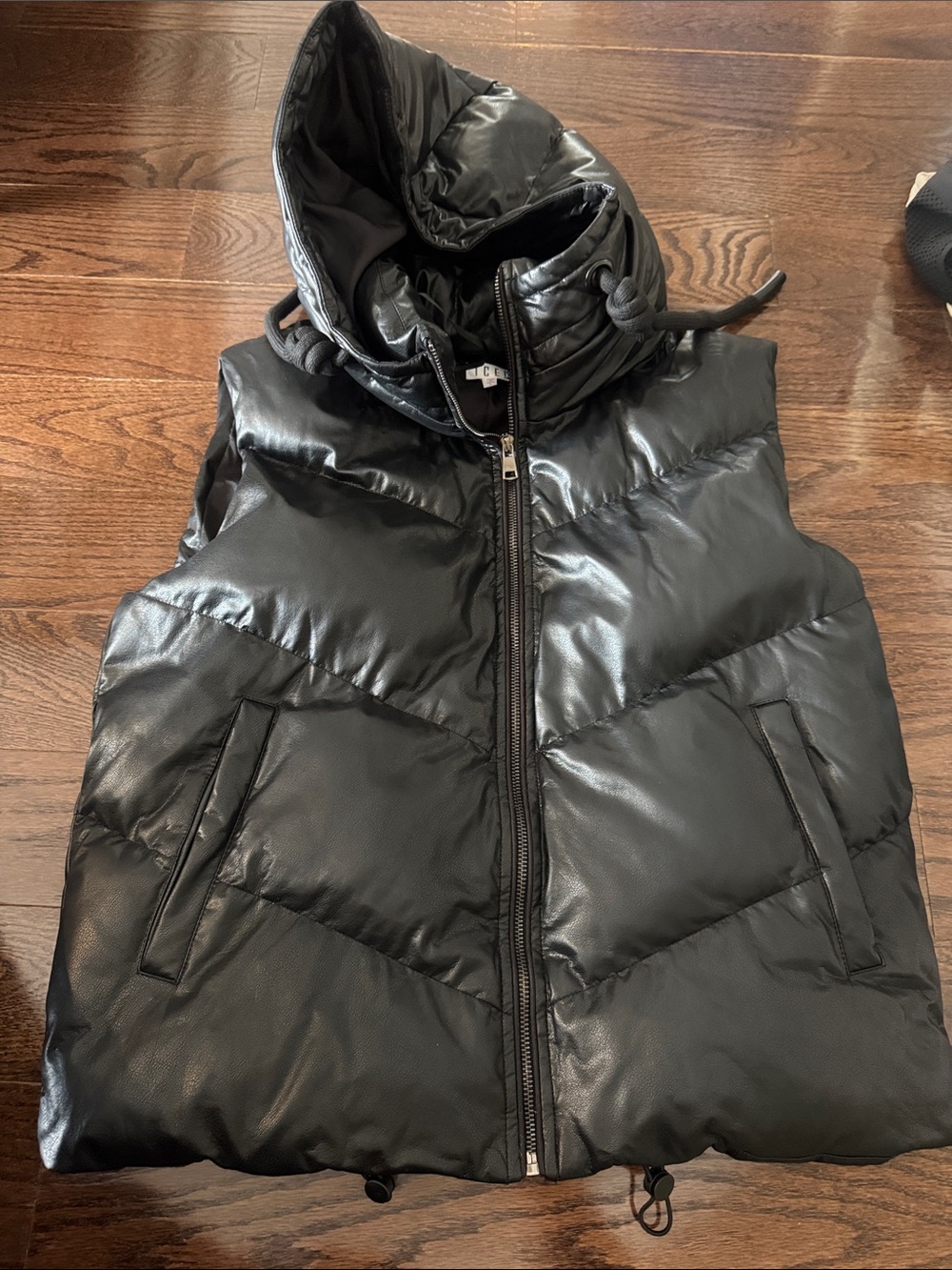 Black Quilted Puffer Vest with Hood TCEC from VICI faux leather